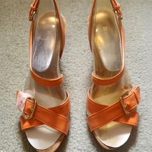 Naturalizer Orange Buckle Wedge Sandals